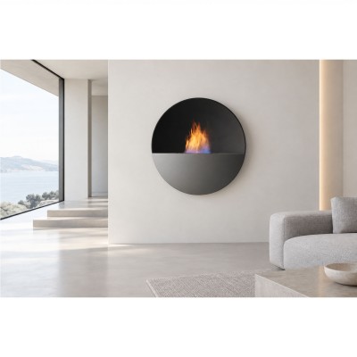 Safretti Prometheus rg biocamino circolare a parete 80 cm - grigio