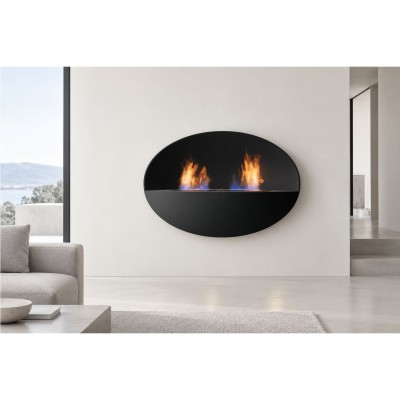Safretti Prometheus ob biocamino ovale a parete 115 cm - nero