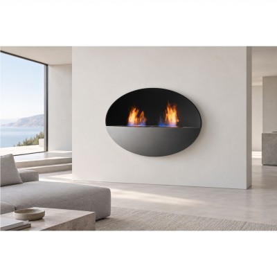 Safretti Prometheus og biocamino ovale a parete 115 cm - grigio