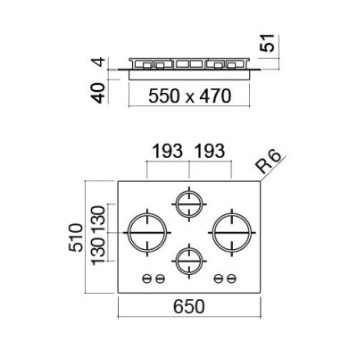 Barazza 1pmd64n mood 65cm płyta gazowa z czarną szklaną ceramiką