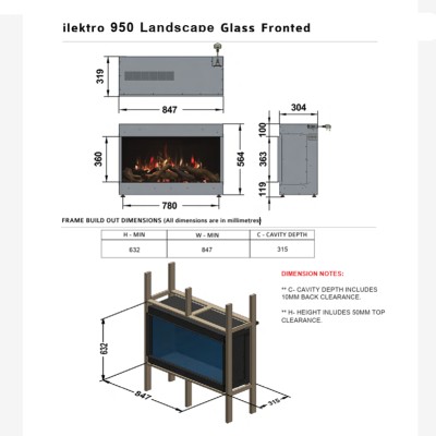 Chimenea eléctrica empotrable Ilektro 950 Landscape MKIII