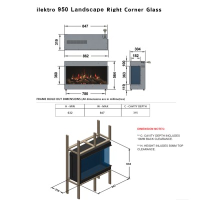 Chimenea eléctrica empotrable Ilektro 950 Landscape MKIII