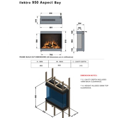 Chimenea eléctrica empotrable Ilektro 950 Aspect MKIII