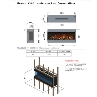Ilektro 1250 Landscape MKIII caminetto elettrico da incasso