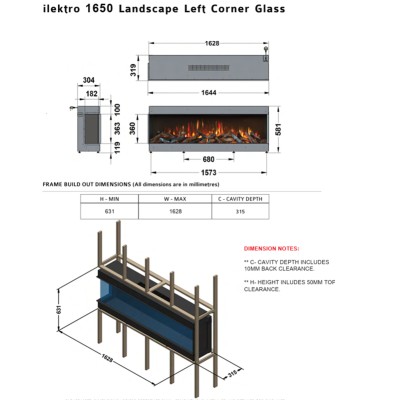 Chimenea eléctrica empotrable Ilektro 1650 Landscape MKIII