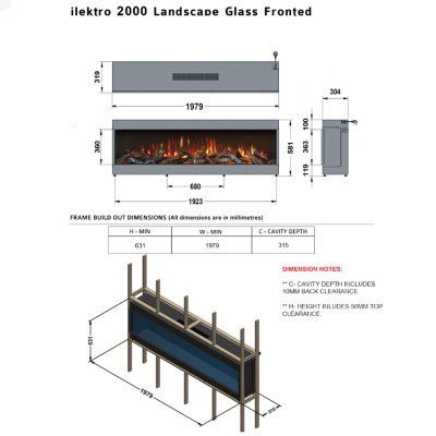 Chimenea eléctrica empotrable Ilektro 2000 Landscape MKIII