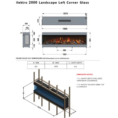 Ilektro 2000 Landscape MKIII caminetto elettrico a vapore da incasso