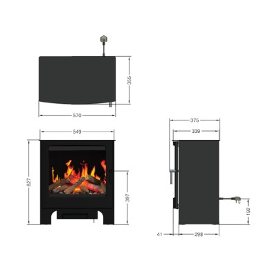 Poêle électrique Ilektro Woodland LCD 57 cm avec porte-bûches