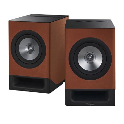 Para bezprzewodowych głośników stołowych HiFi Technics SC-CX700 w kolorze terakotowym
