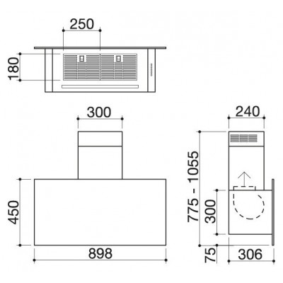 Barazza campana de pared única 90 cm acero inoxidable 1kunp91