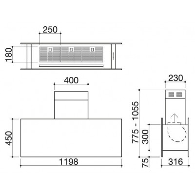 Barazza hotte îlot unique 120 cm acier inoxydable 1kuni121