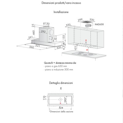 V-Zug 6400900001 cappa da incasso sottopensile 56 cm - inox