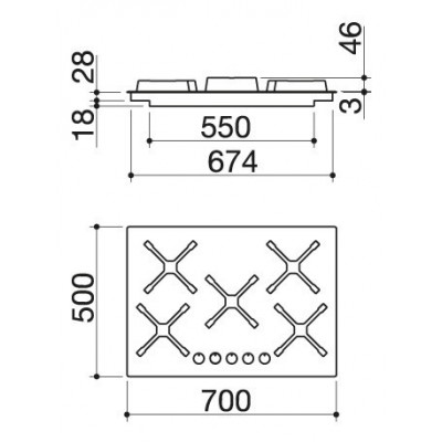 Barazza 1psp75 select plus 70 cm Edelstahl-Gaskochfeld