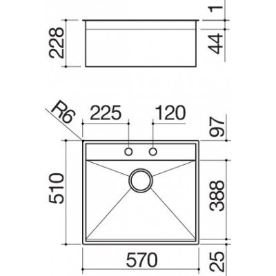 Barazza 1llb61 lab évier 1 bac 57 cm inox