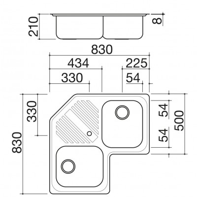 Barazza 1lfs82a b_fast corner sink 2 bowls + drainer 83cm