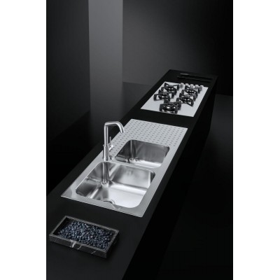 Barazza 1is12060/2d select lavello 2 vasche + sgocciolatoio 116 cm acciaio inox