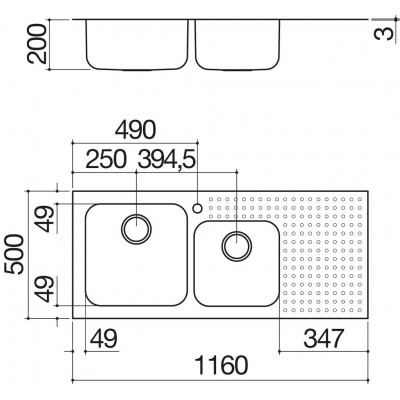Zlewozmywak Barazza 1is12060/2s select 2-komorowy + ociekacz 116 cm ze stali nierdzewnej