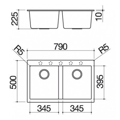 Barazza 1lso82n soul sink 2 granite bowls 79.5 cm black