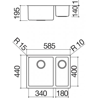 Barazza 1x642i  fregadero doble cubeta cuadrada 58,5x44cm