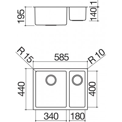 Barazza 1x642i double square bowl sink 58.5x44 cm