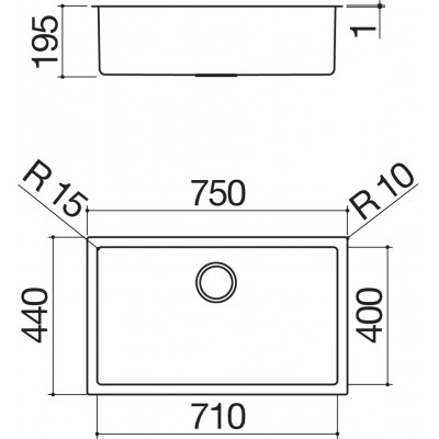 Barazza 1x7040i square bowl sink 71x40 cm