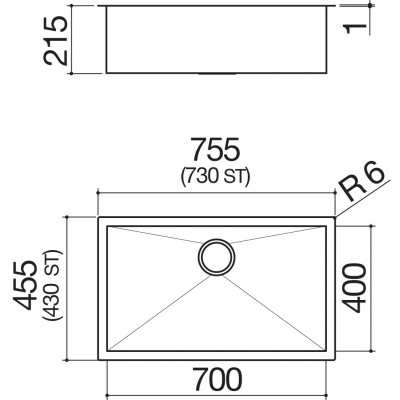 Barazza 1q7040i square bowl sink 70x40 cm