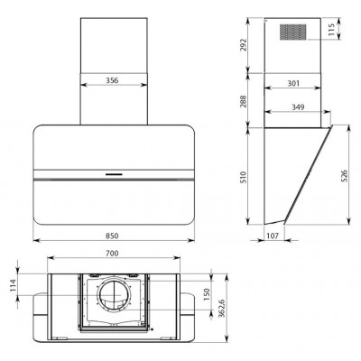 Falmec flipper nrs silence wall hood 85 cm white glass cfpn85.e2p2